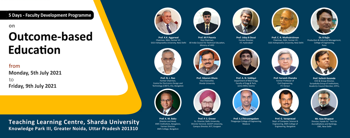 One-week Online FDP on Outcome-Based Education to be conducted from Monday, 5th- 9th July 2021
