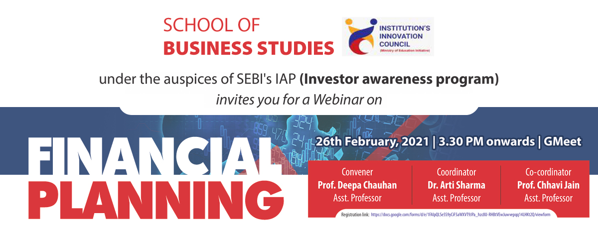 Webinar on &lsquo; Financial Planning   under the banner of SEBI's IAP (Investor awareness program) on 26th Feb 2021